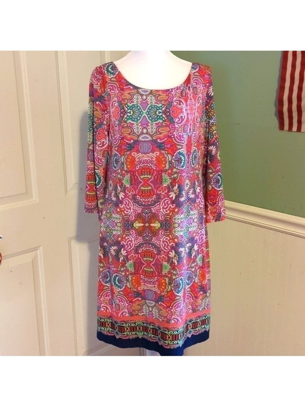 Laundry by Shelli Segal Dress Small Peek A Boo Back Boho Paisley Sleek